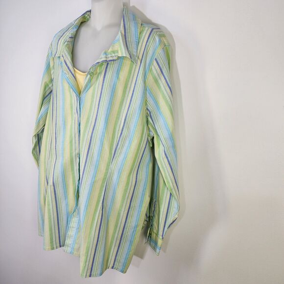 Denim & Co. Shirt Womens Size 2X Striped Button Front Long Sleeve 2Fer A85545 - Picture 6 of 10